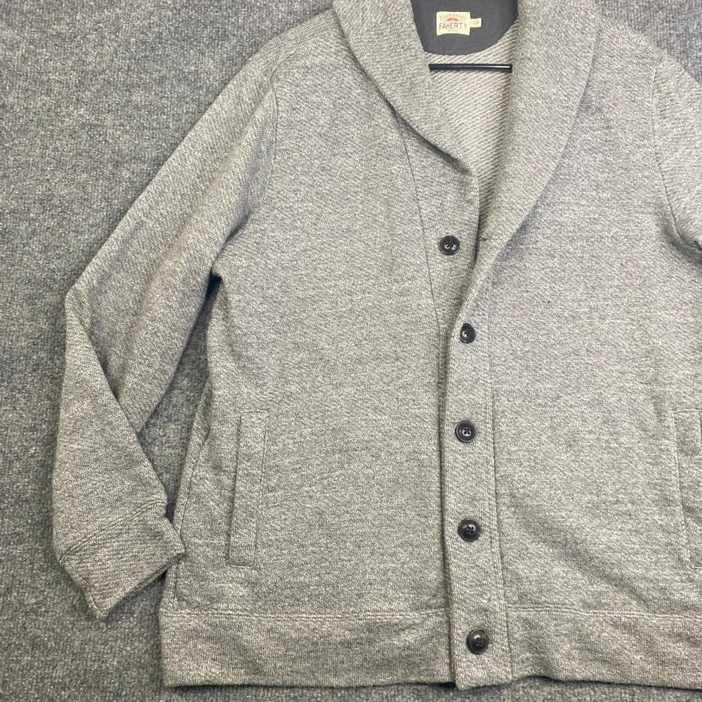 Faherty Brand Mens Shawl Collar Cardigan Sweater Grey Heather L MKS2301-MGM